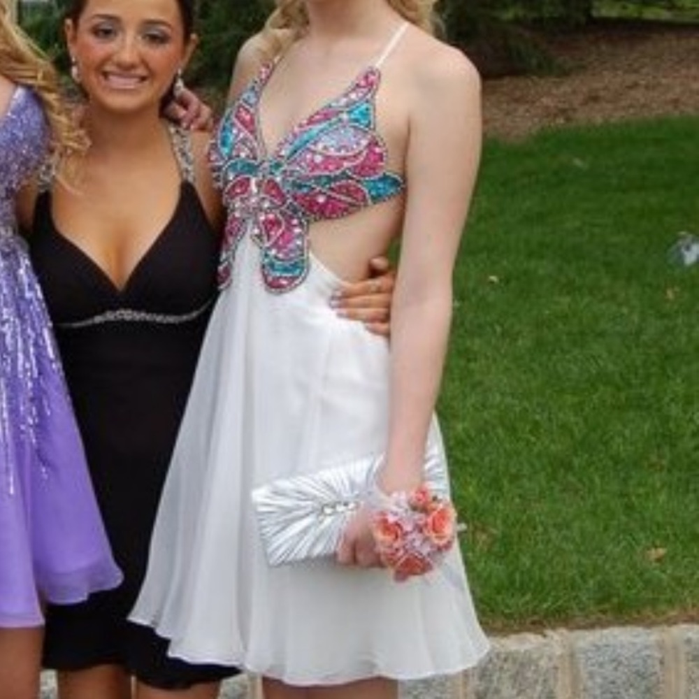 Butterfly cut prom dress open in back